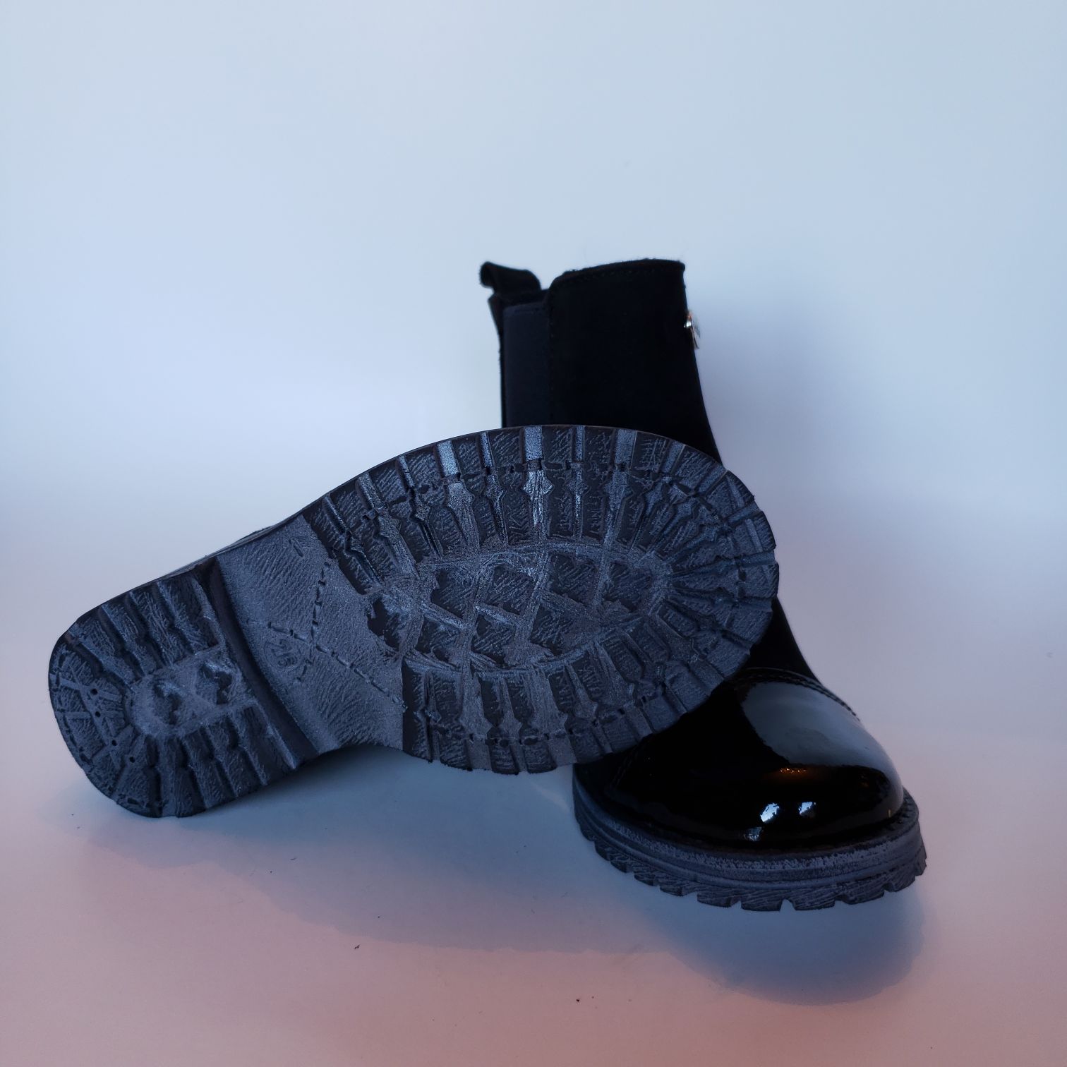 Short Patent/Suede Pull-On Boots #22-3244-BL/PT - Image 3