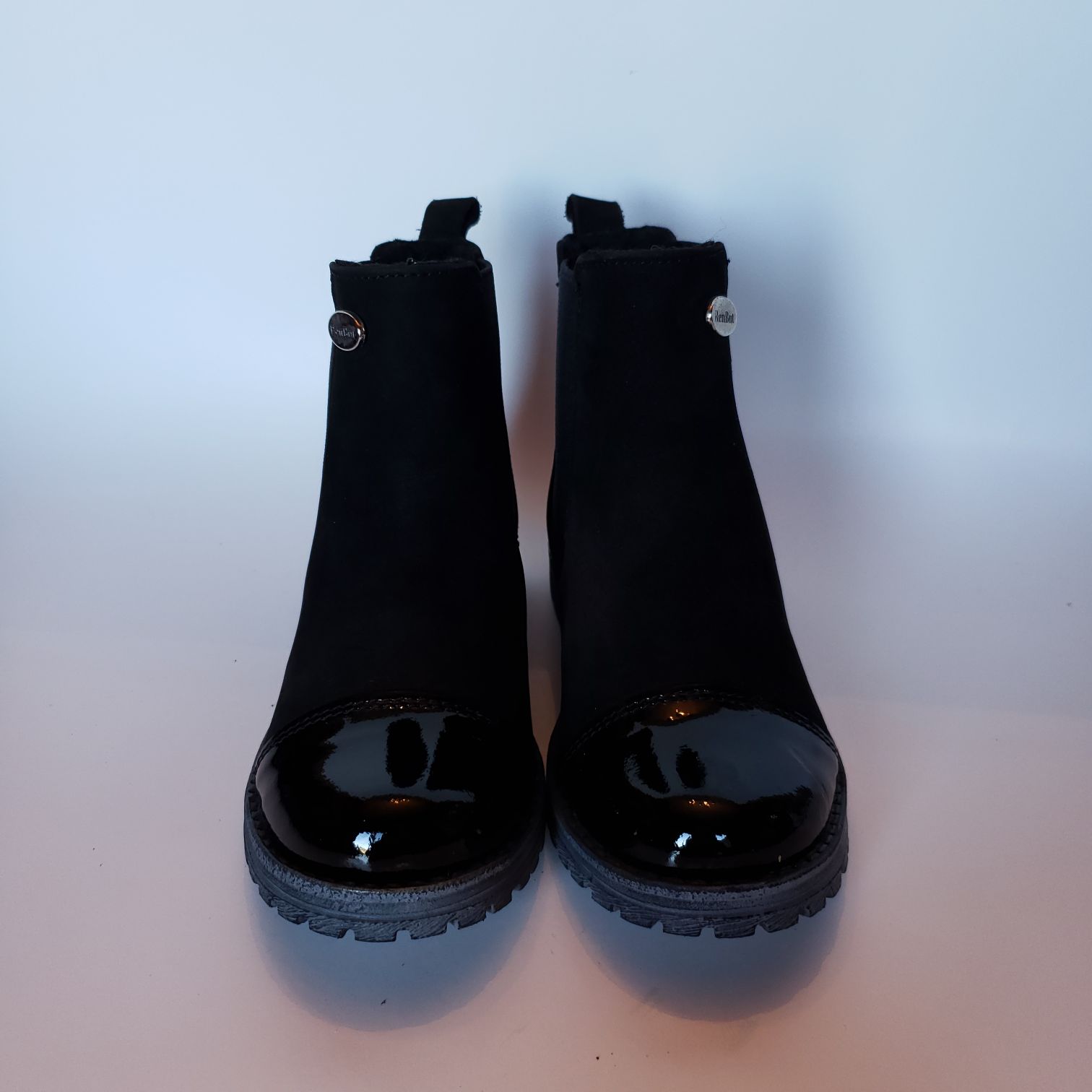 Short Patent/Suede Pull-On Boots #22-3244-BL/PT - Image 2