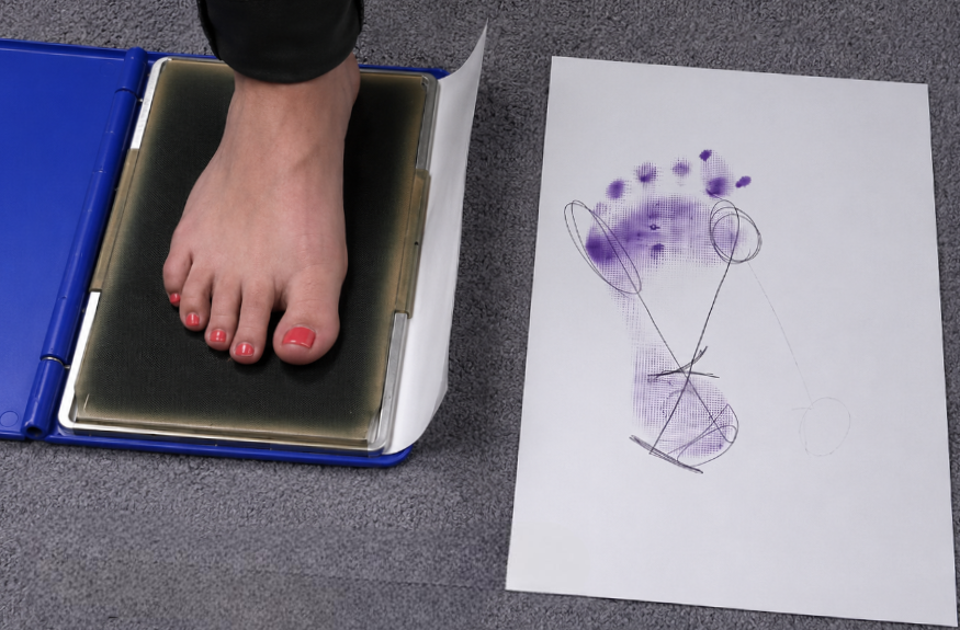 Pedograph foot pressure print showing arch type, used for gait analysis at WalkEZstore